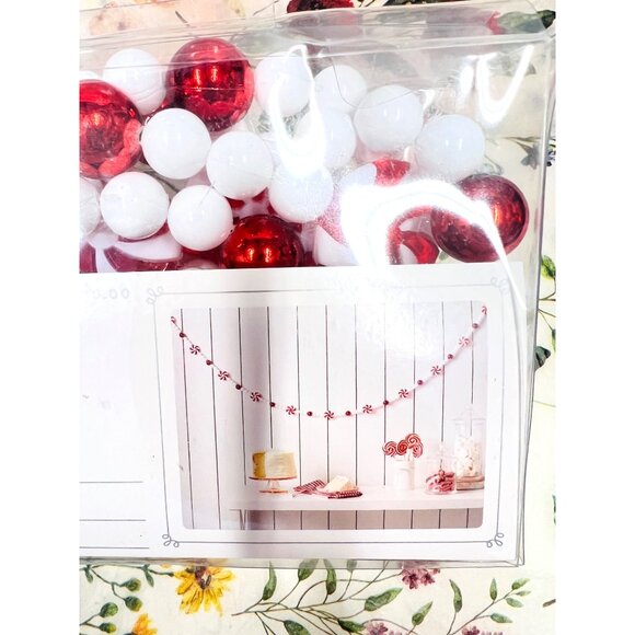 Christmas Peppermint Candy Garland 6 Ft White Red Holiday Decor Shiny - Picture 1 of 3